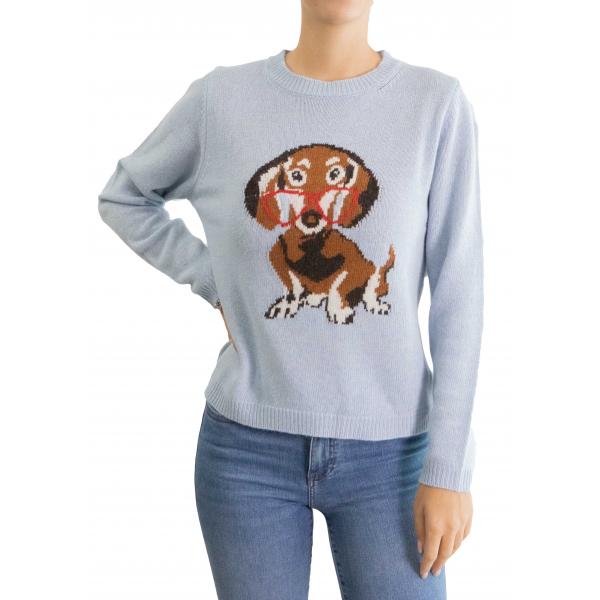 Maglia girocollo tinta unita con bassotto